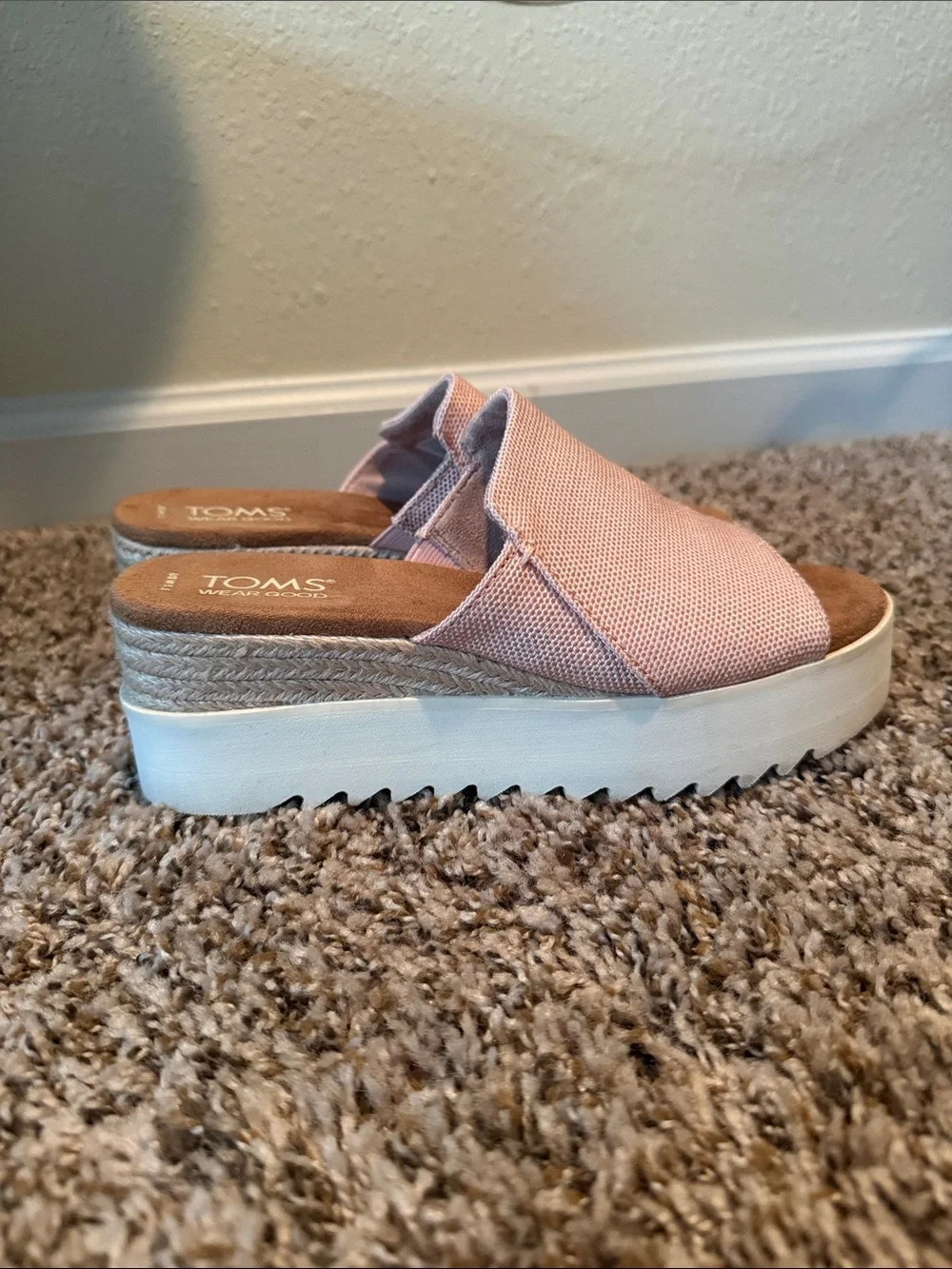 TOMS Pink Espadrille Platform Slide